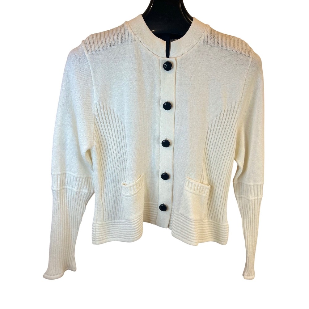 Vintage SAN‎ REMO by Laura Berni Cream Ribbed Button Front Cardigan Size L